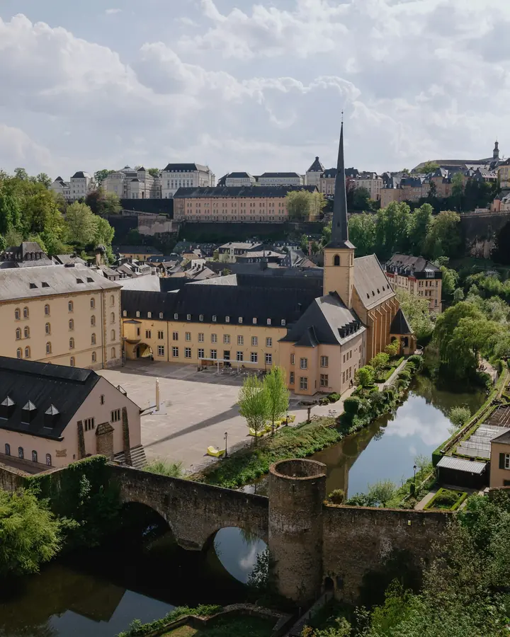 Neumünster Abbey and the Grund district in Luxembourg